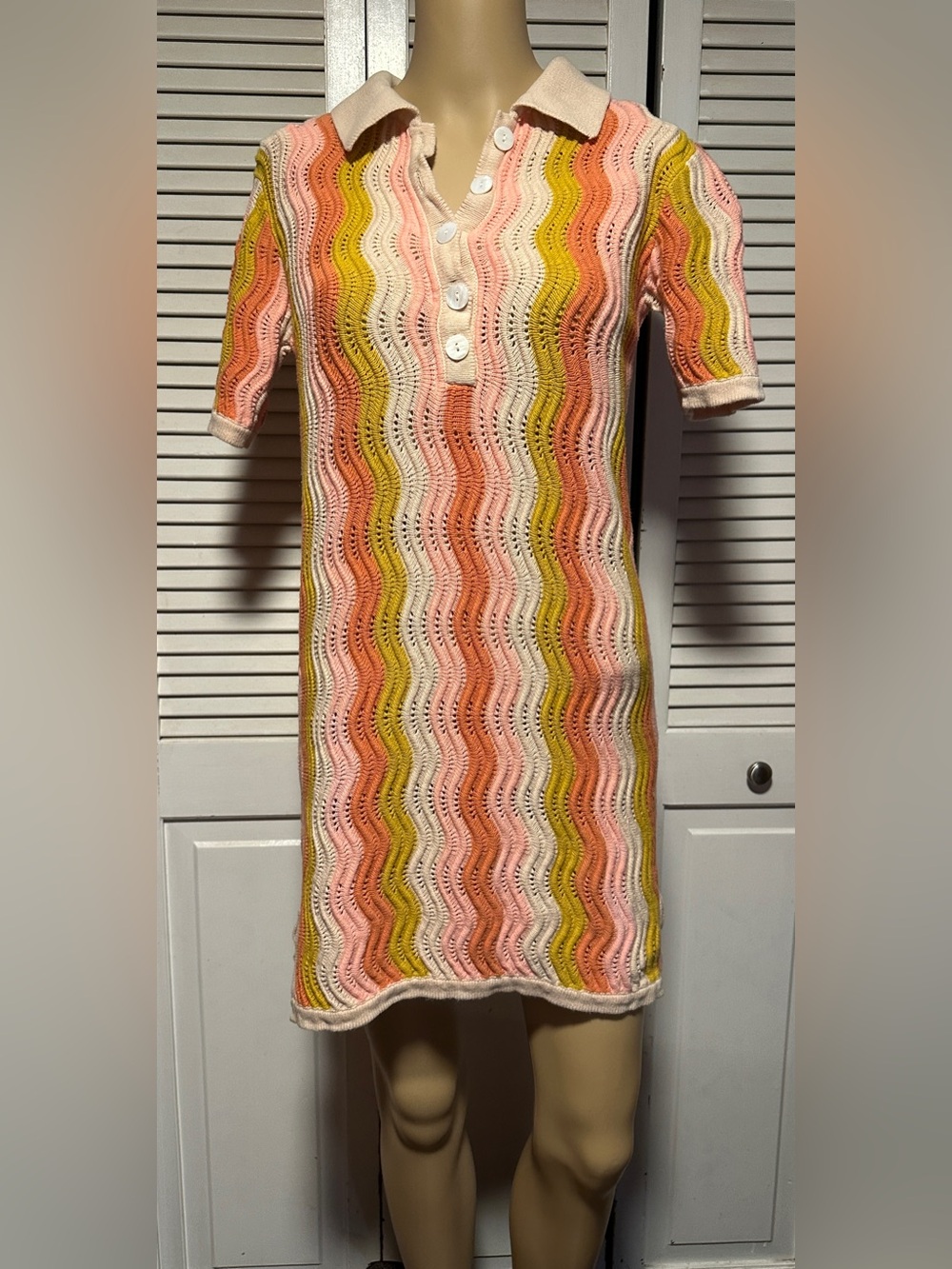 Anthropologie Heartloom Boho Chevron Knit Dress Cover-Up Wavy Stripe S